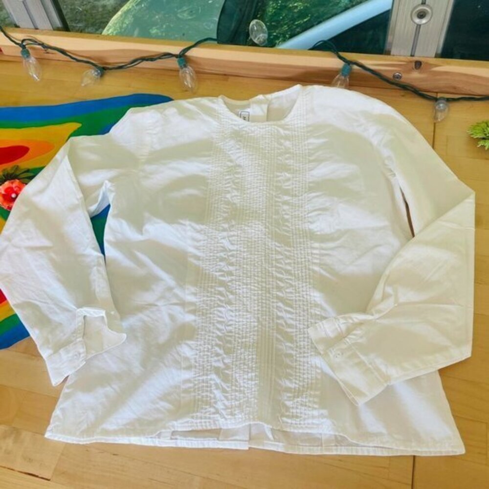 Vintage 90s Tailored Pintuck Cotton Blouse Michelle Stuart size 4